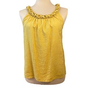 Carole Little Petite Linen Blend Spicy Mustard Sleeveless Top Size P/M